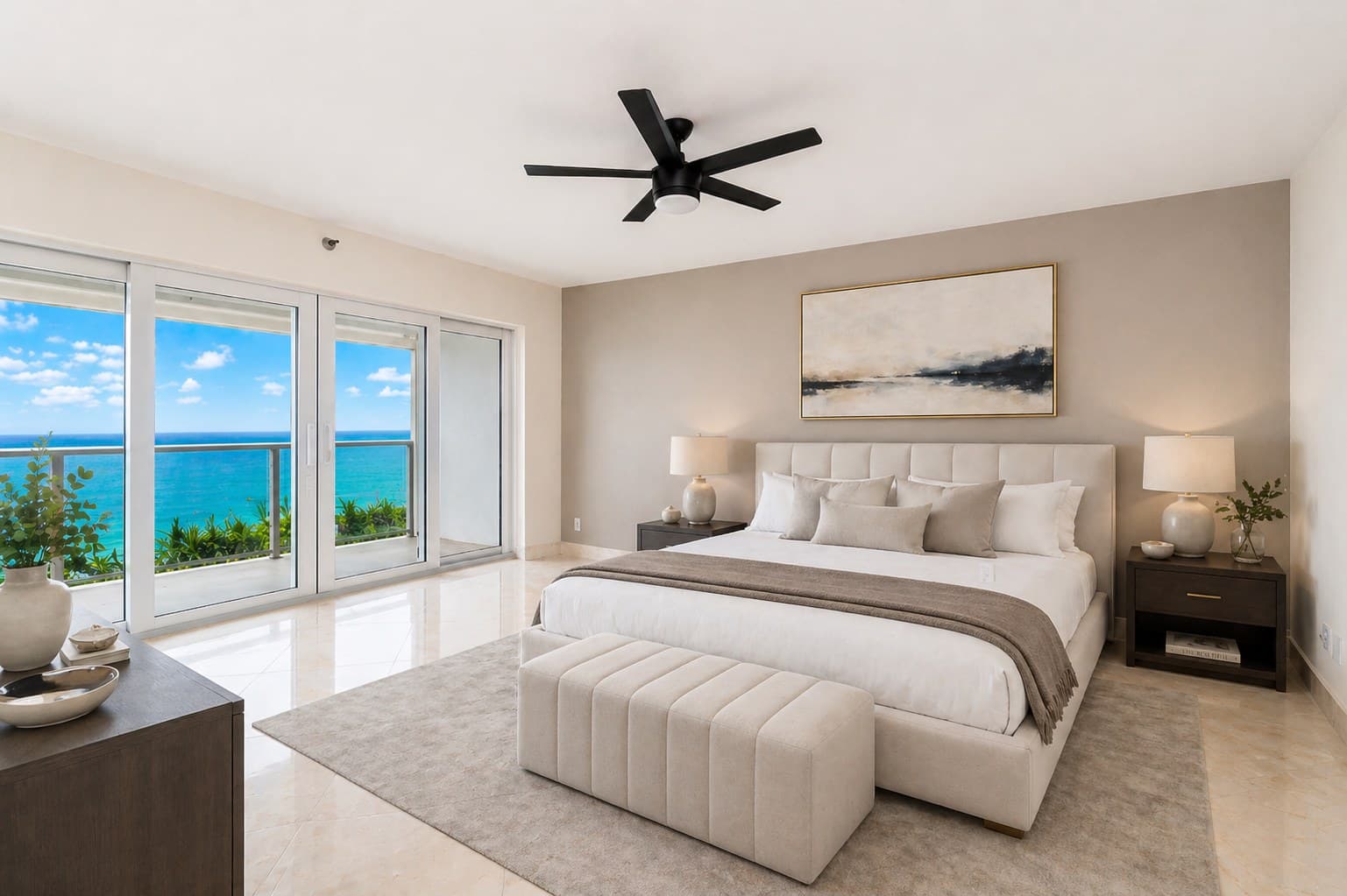 Primary bedroom suite with ocean views
